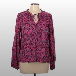 Anthropologie Maeve Peasant Blouse — Fuchsia & Blue — Size Medium